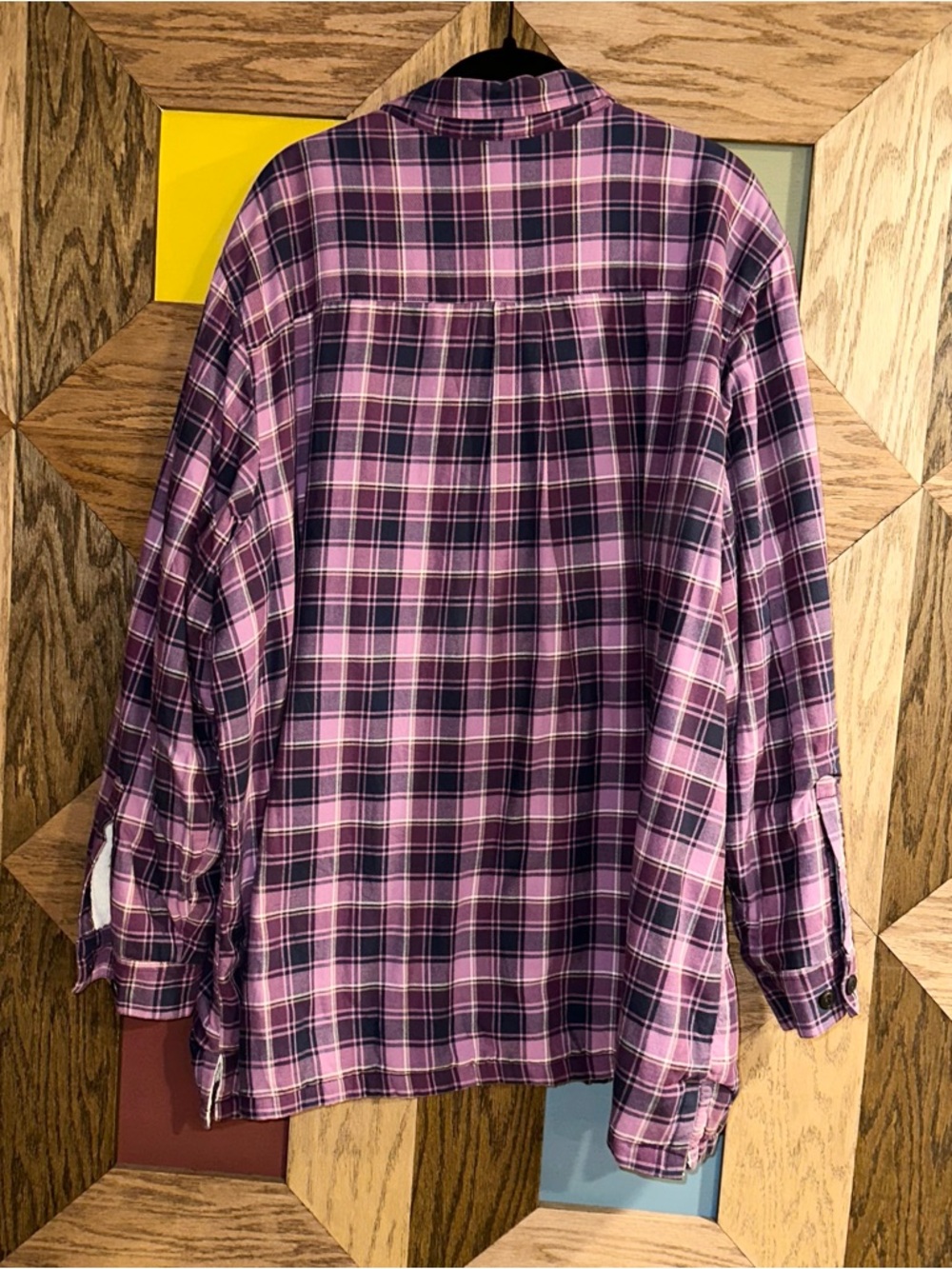 LL Bean Sherpa Lined Fleece Womens 3XL Purple Plaid Flannel Jacket Chore Coat - Picture 3 of 6